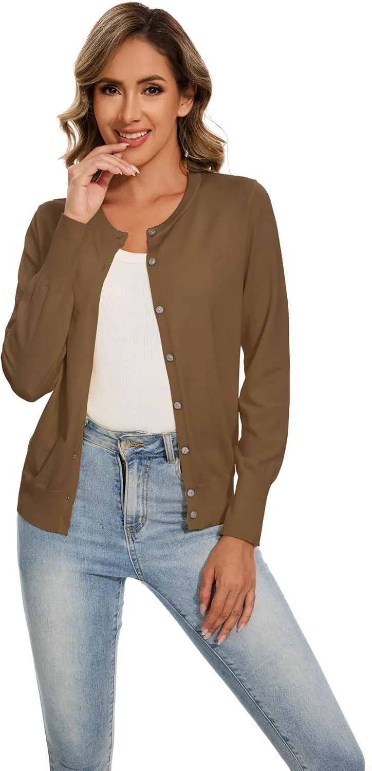 Sixstar Women's Casual Dreesy Cardigan Crew Neck Button Down Long Sleeve Soft Sweaters
