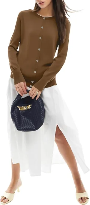 Sixstar Women's Casual Dreesy Cardigan Crew Neck Button Down Long Sleeve Soft Sweaters