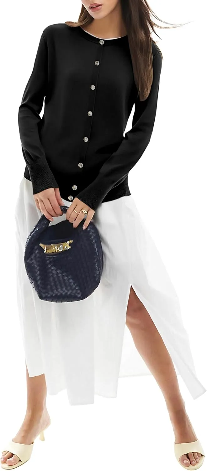 Sixstar Women's Casual Dreesy Cardigan Crew Neck Button Down Long Sleeve Soft Sweaters