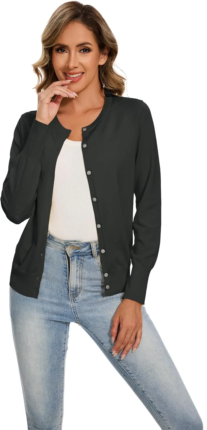 Sixstar Women's Casual Dreesy Cardigan Crew Neck Button Down Long Sleeve Soft Sweaters