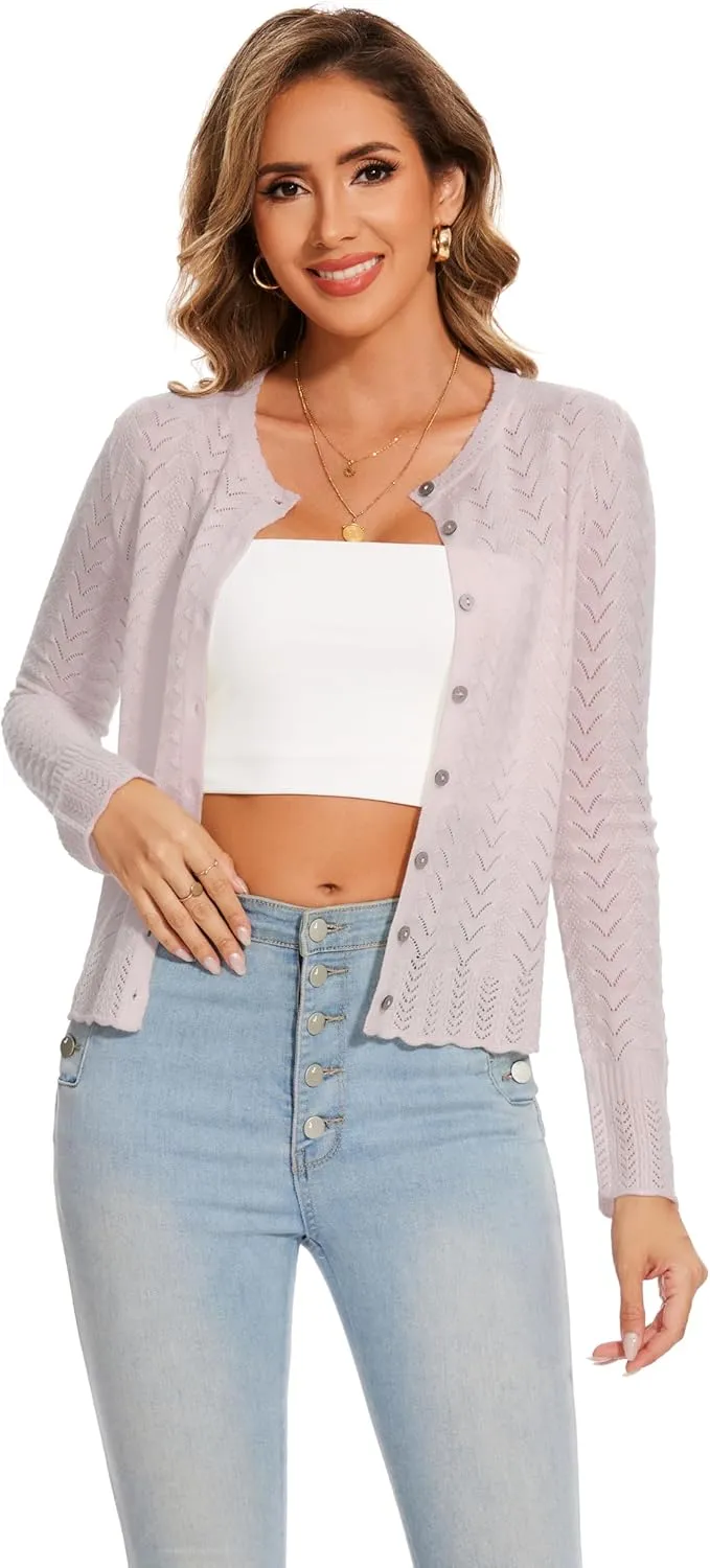 Sixstar Women's Casual Dreesy Cardigan Crew Neck Button Down Long Sleeve Soft Sweaters