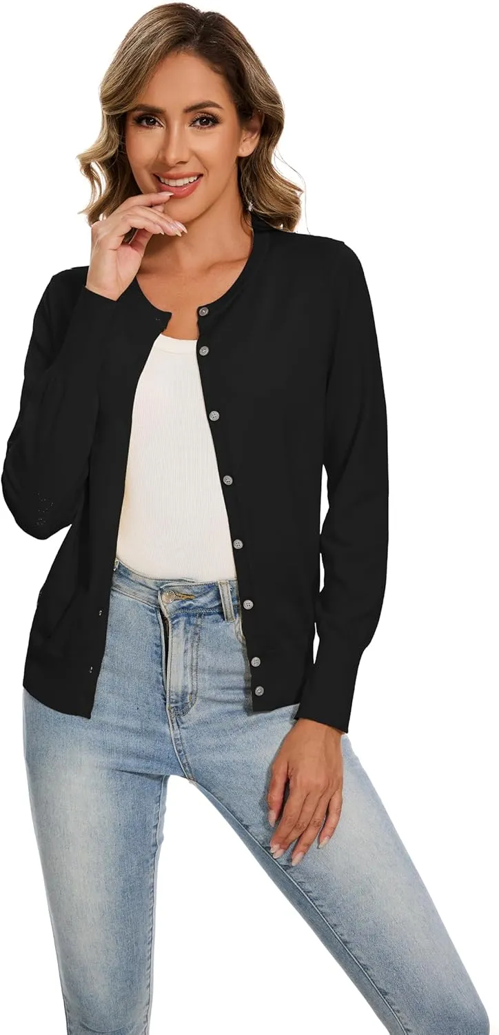 Sixstar Women's Casual Dreesy Cardigan Crew Neck Button Down Long Sleeve Soft Sweaters