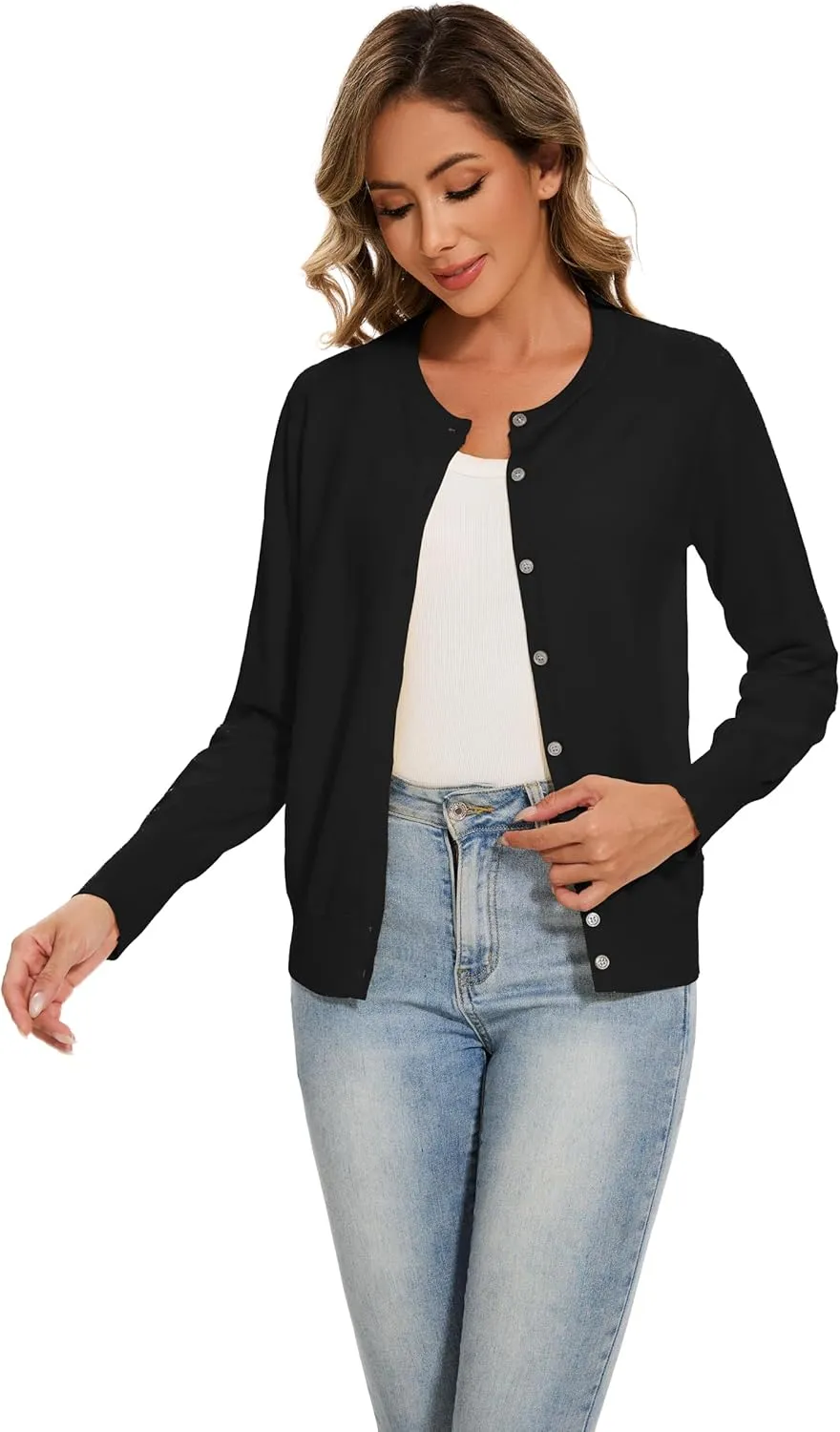 Sixstar Women's Casual Dreesy Cardigan Crew Neck Button Down Long Sleeve Soft Sweaters