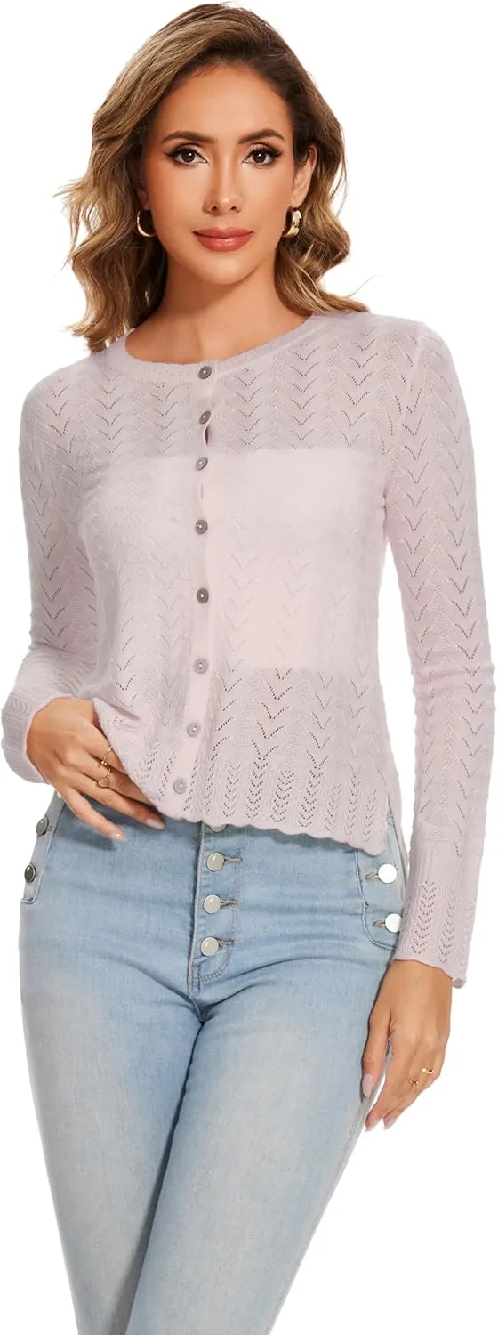 Sixstar Women's Casual Dreesy Cardigan Crew Neck Button Down Long Sleeve Soft Sweaters