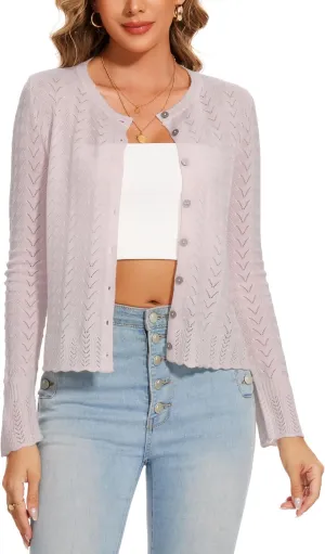 Sixstar Women's Casual Dreesy Cardigan Crew Neck Button Down Long Sleeve Soft Sweaters