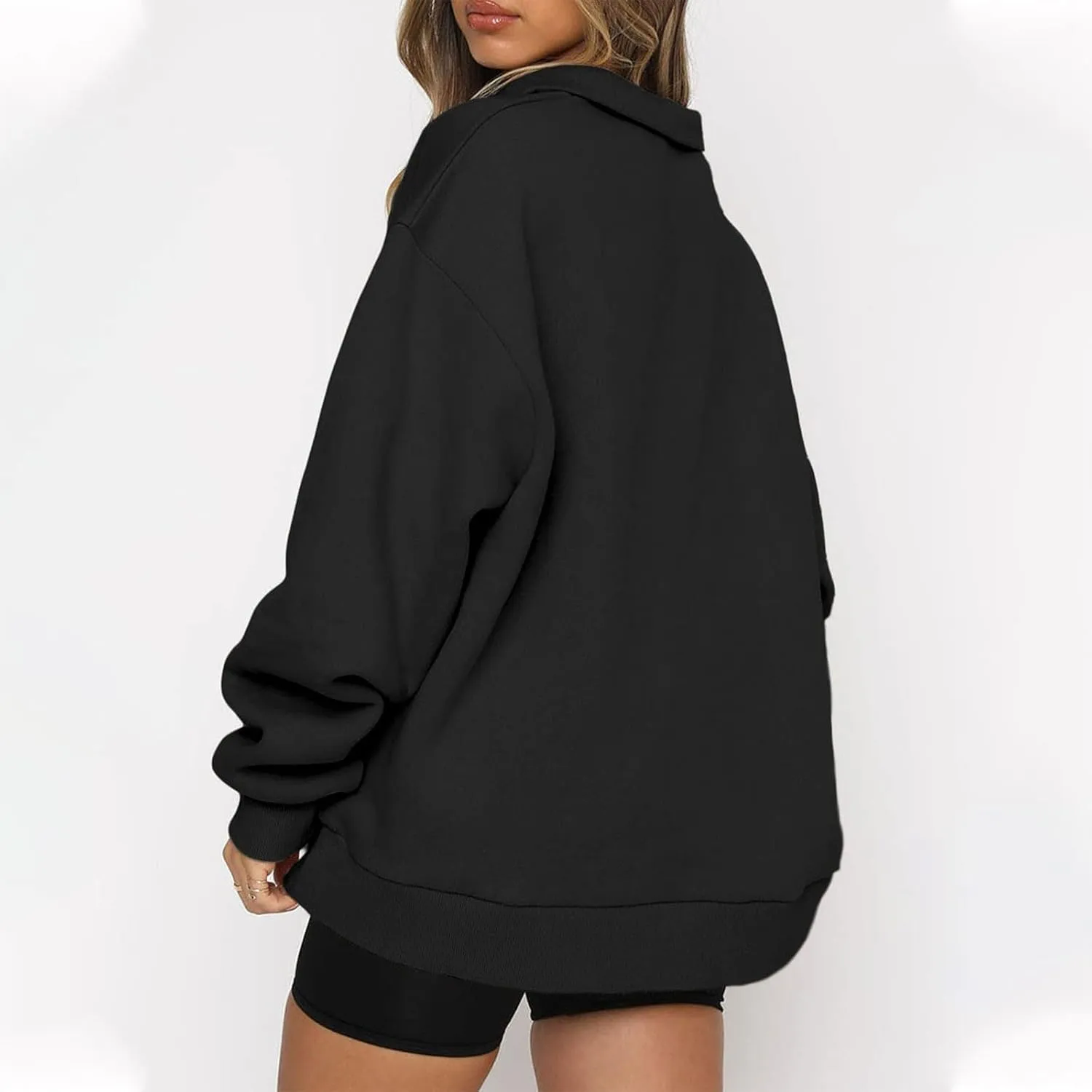 slqdgmryz Womens Quarter Zip Pullover Fleece Preppy Oversized Sweatshirt Drop Shoulder Half Zip Plain Cute Sweatshirts