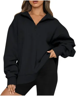 slqdgmryz Womens Quarter Zip Pullover Fleece Preppy Oversized Sweatshirt Drop Shoulder Half Zip Plain Cute Sweatshirts