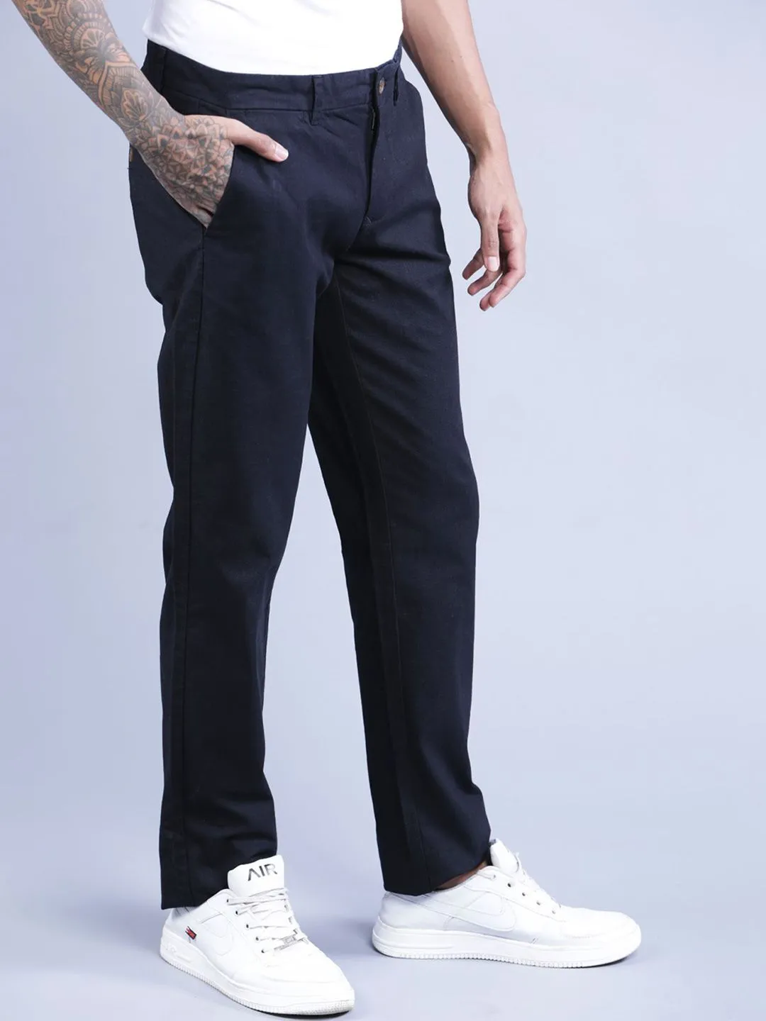T-Base Men Black Solid Chinos