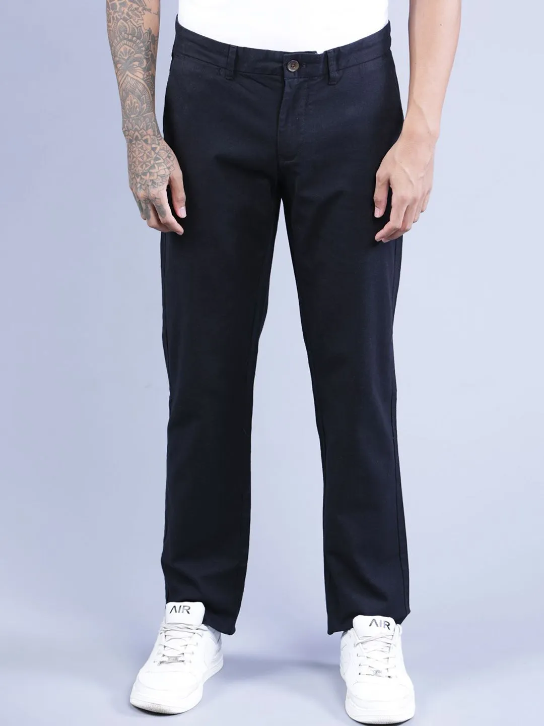 T-Base Men Black Solid Chinos