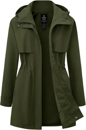 wantdo Women's Lightweight Rain Jackets Waterproof Long Raincoats with Hood Trench Coats Windbreaker