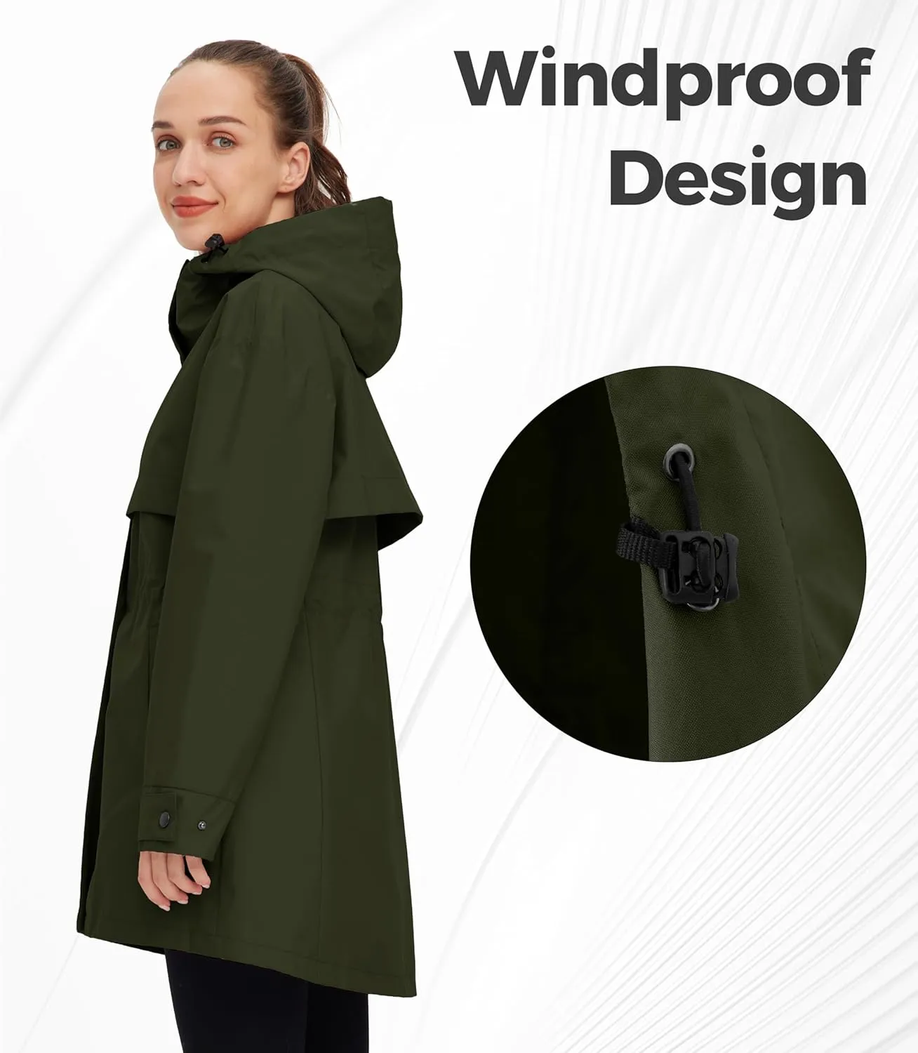 wantdo Women's Lightweight Rain Jackets Waterproof Long Raincoats with Hood Trench Coats Windbreaker