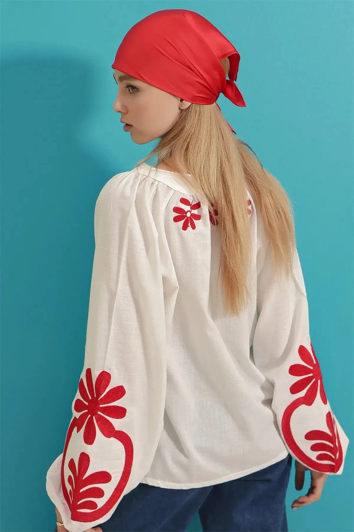 White Vyshyvanka with Red Floral Embroidery