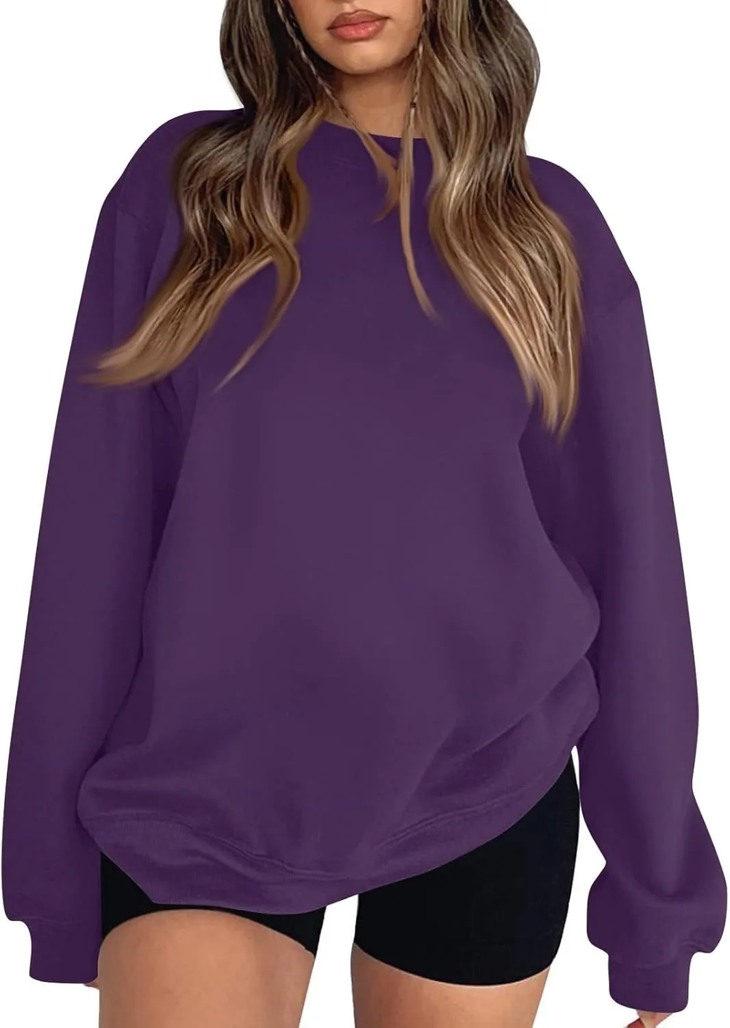 Women Crewneck Sweatshirts Trendy Loose Fleece Pullover Sweaters Casual Comfy Long Sleeve Hoodies Y2k Fall Clothes