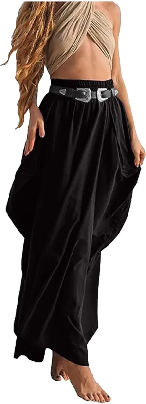 Women Linen Blend Summer Breathable Palazzo Pants Low Waist Wide Leg Loose Fit Pants Work Business
