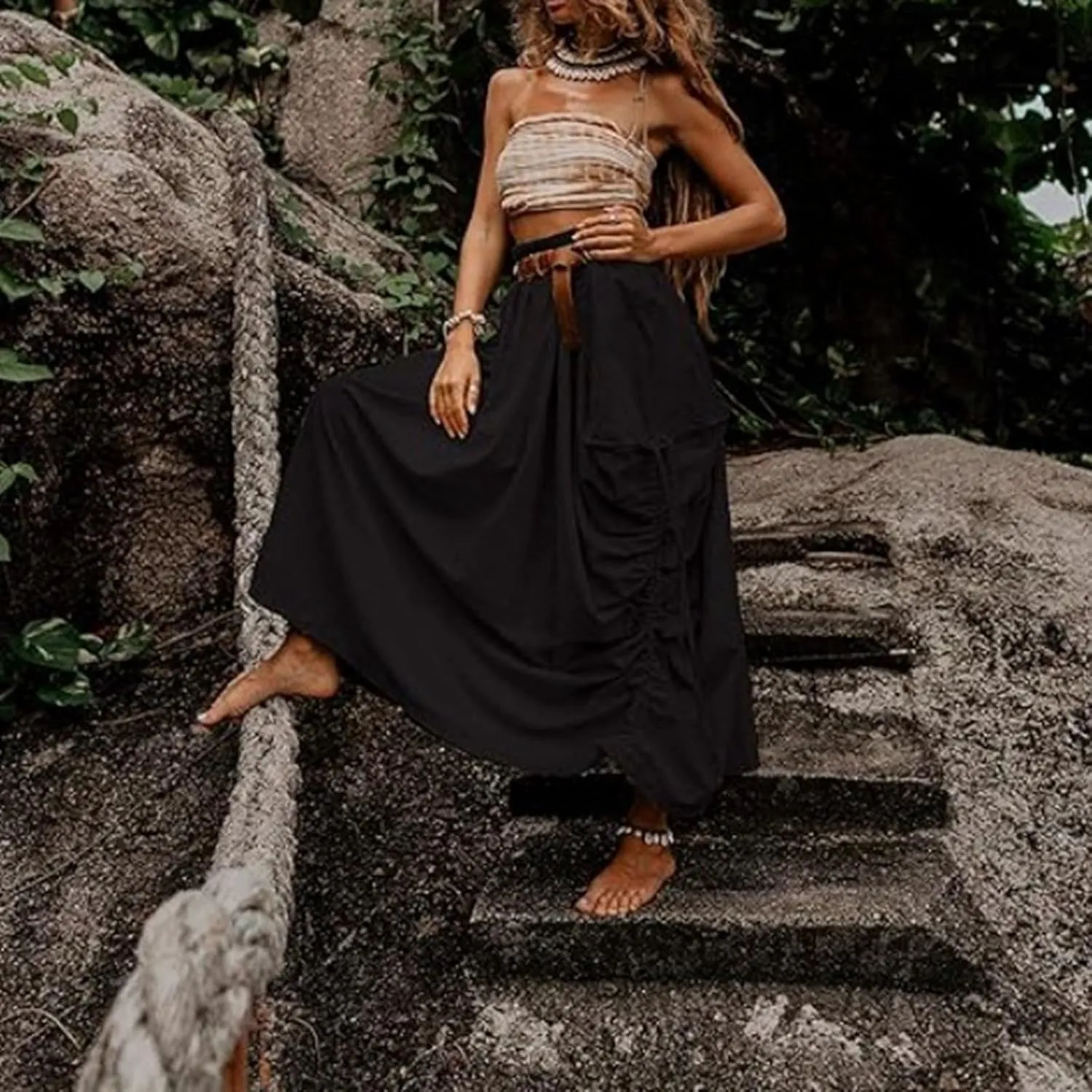 Women Linen Blend Summer Breathable Palazzo Pants Low Waist Wide Leg Loose Fit Pants Work Business