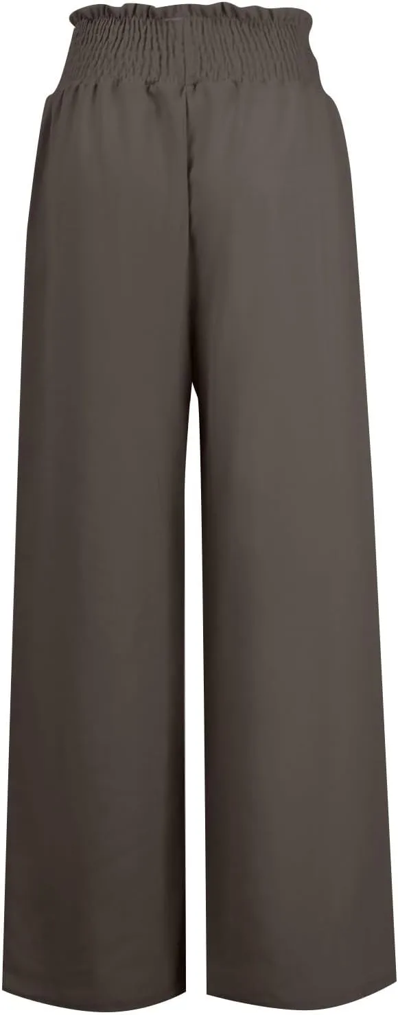 Women Linen Blend Summer Breathable Palazzo Pants Low Waist Wide Leg Loose Fit Pants Work Business