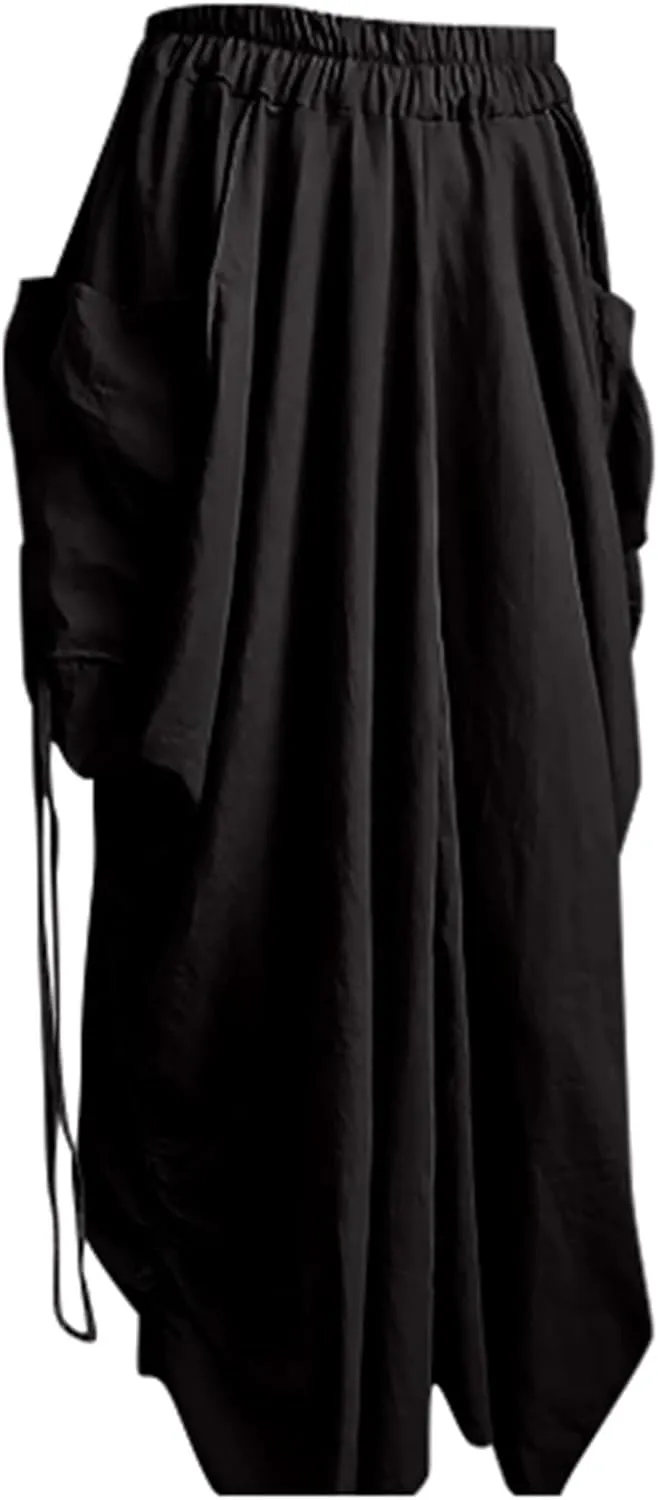 Women Linen Blend Summer Breathable Palazzo Pants Low Waist Wide Leg Loose Fit Pants Work Business