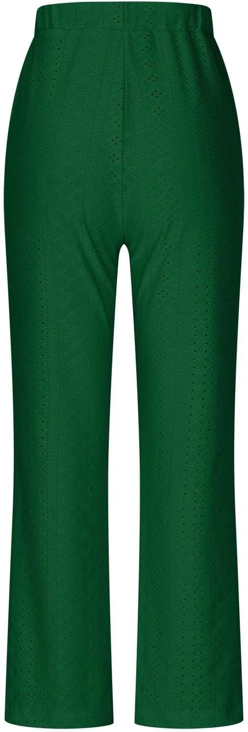 Women Straight Leg Pants Breathable Hollow Out Eyelets Wide Leg Pants Drawstring High Waist Pant Casual Yoga Trousers