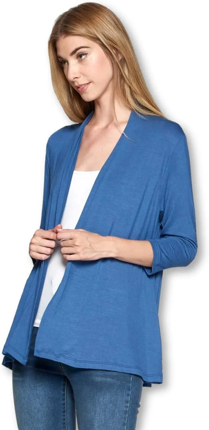 Women's 3/4 Sleeve Extra Soft Open Front Casual Flowy Viscose Made from Bamboo Cardigan