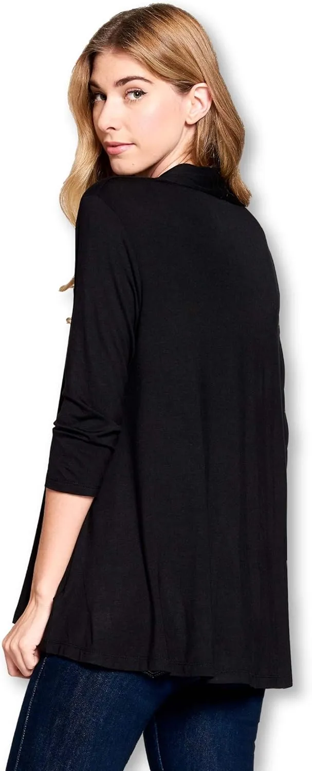 Women's 3/4 Sleeve Extra Soft Open Front Casual Flowy Viscose Made from Bamboo Cardigan