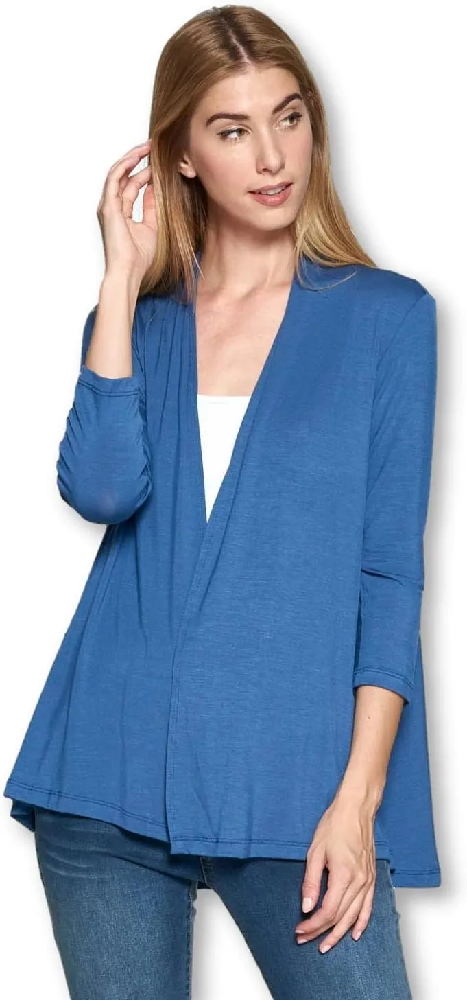 Women's 3/4 Sleeve Extra Soft Open Front Casual Flowy Viscose Made from Bamboo Cardigan