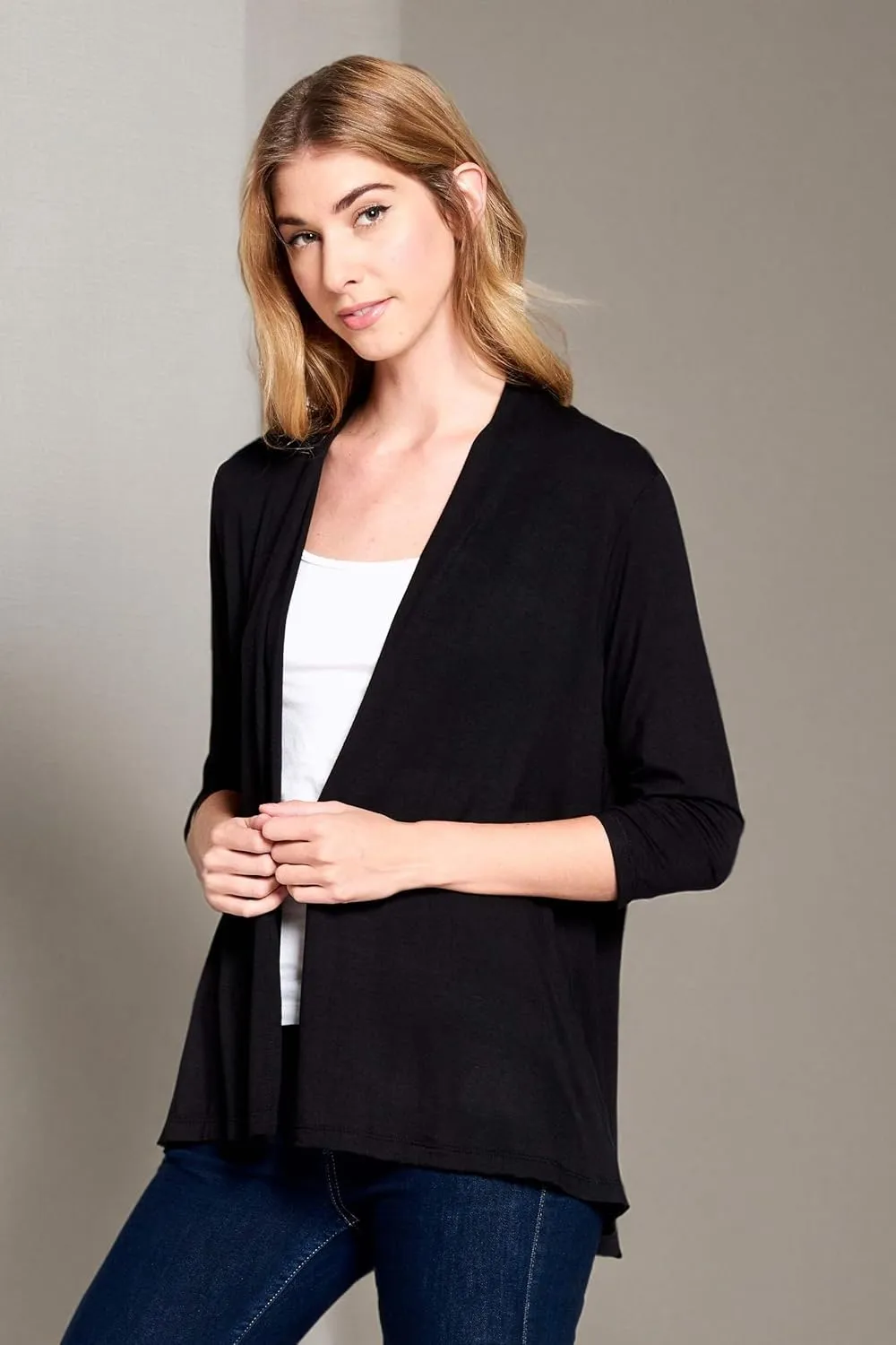 Women's 3/4 Sleeve Extra Soft Open Front Casual Flowy Viscose Made from Bamboo Cardigan