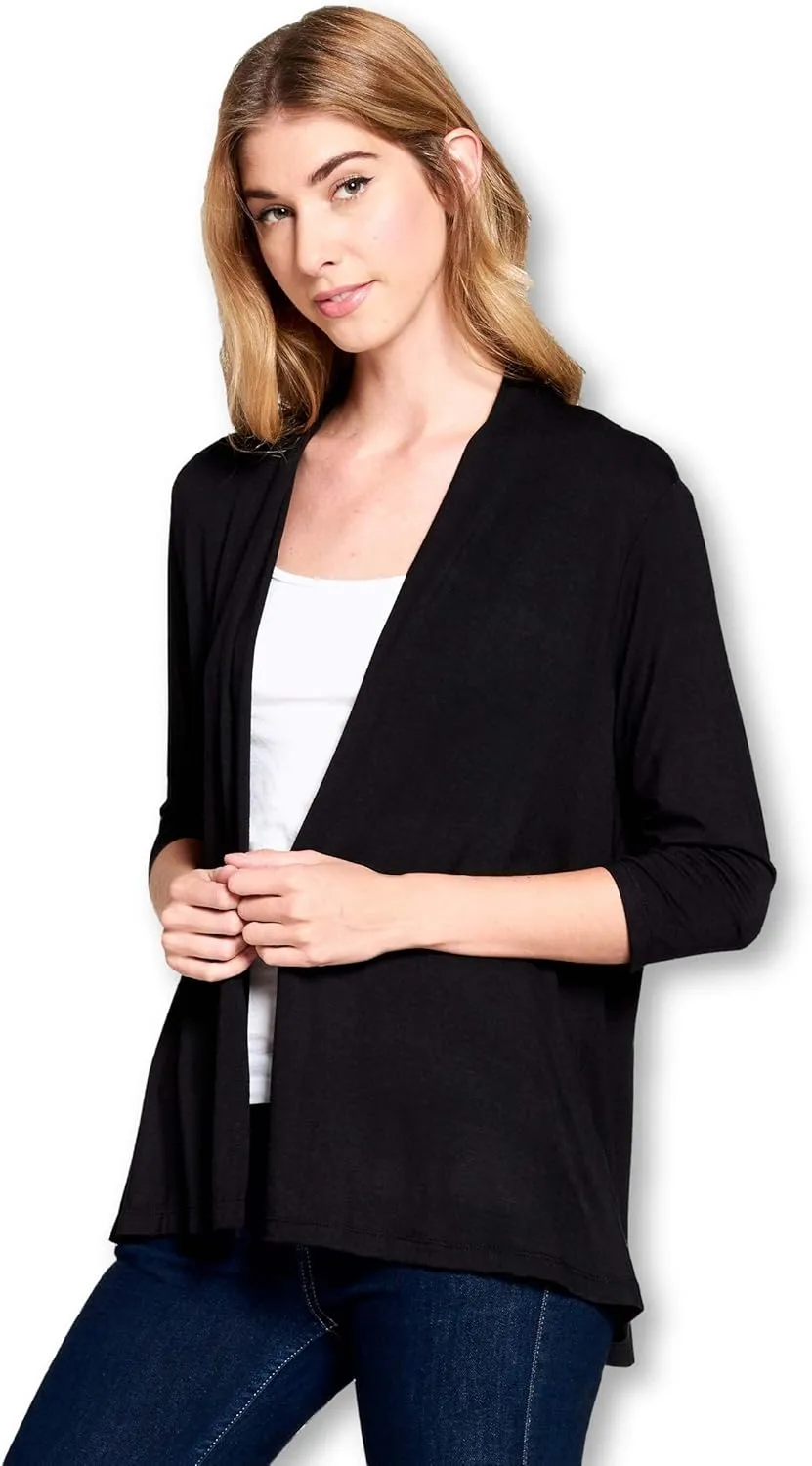 Women's 3/4 Sleeve Extra Soft Open Front Casual Flowy Viscose Made from Bamboo Cardigan