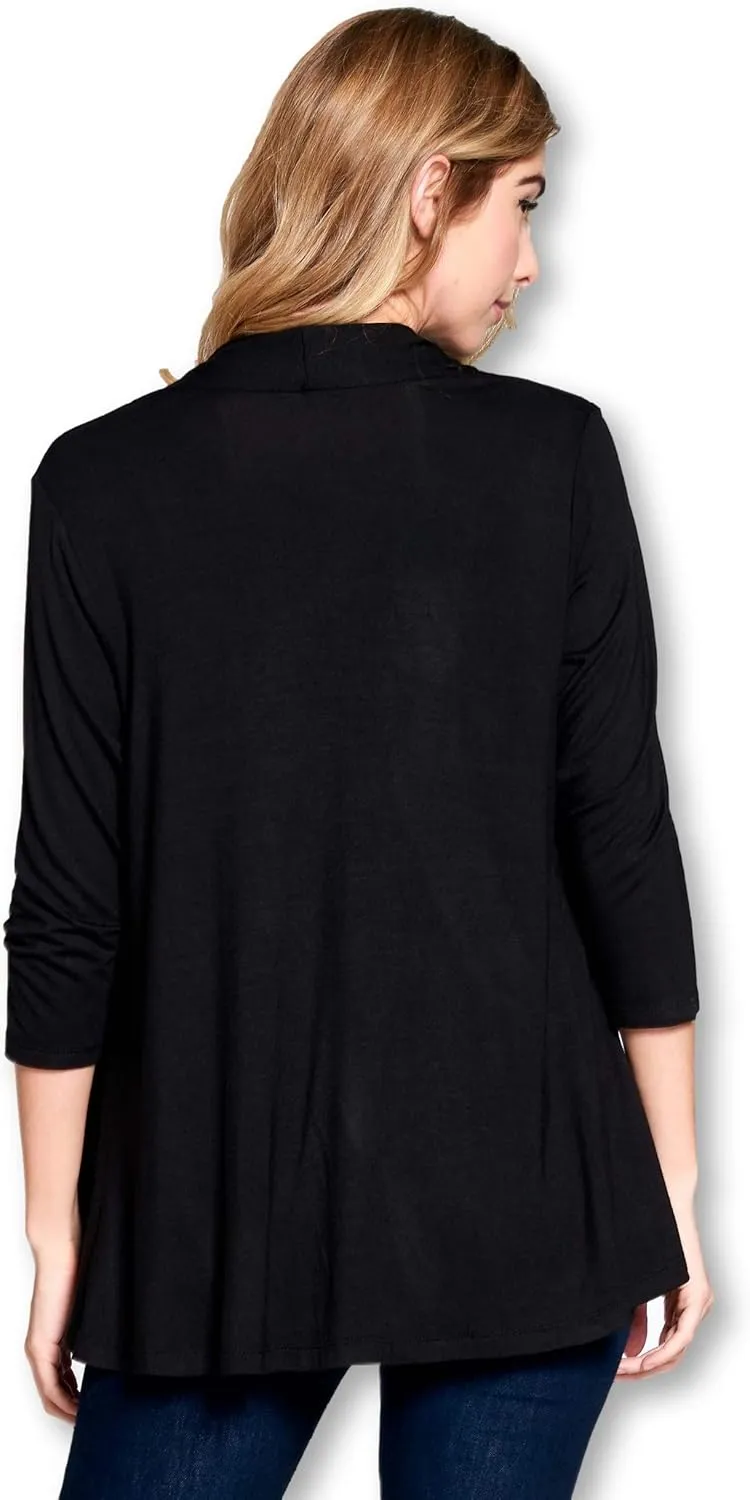 Women's 3/4 Sleeve Extra Soft Open Front Casual Flowy Viscose Made from Bamboo Cardigan