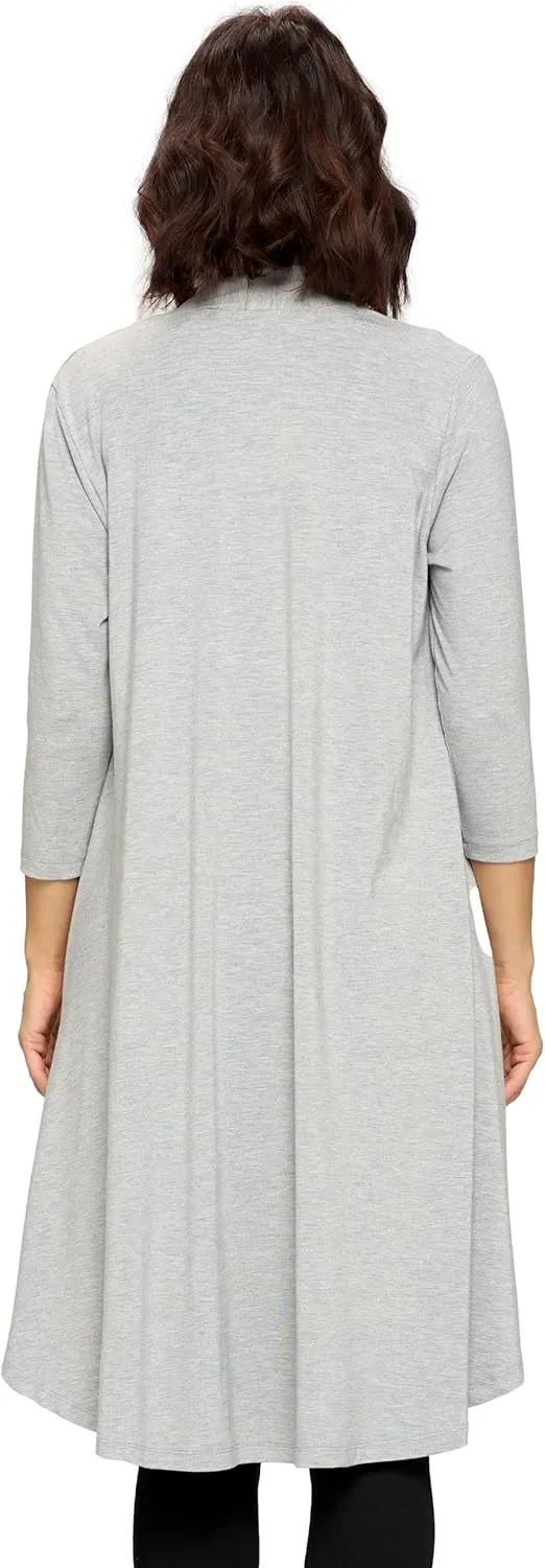 Women's 3/4 Sleeve Soft Open Front Casual Flowy Long Viscose Made from Bamboo Cardigan