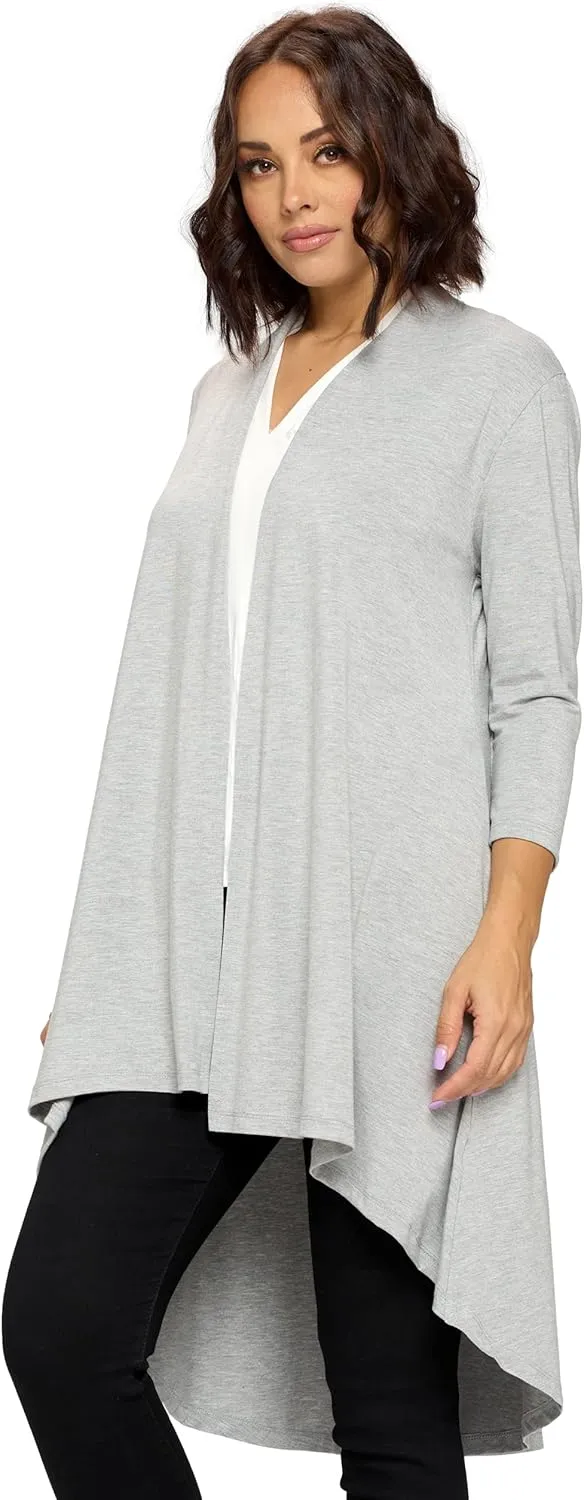 Women's 3/4 Sleeve Soft Open Front Casual Flowy Long Viscose Made from Bamboo Cardigan