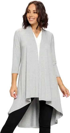 Women's 3/4 Sleeve Soft Open Front Casual Flowy Long Viscose Made from Bamboo Cardigan