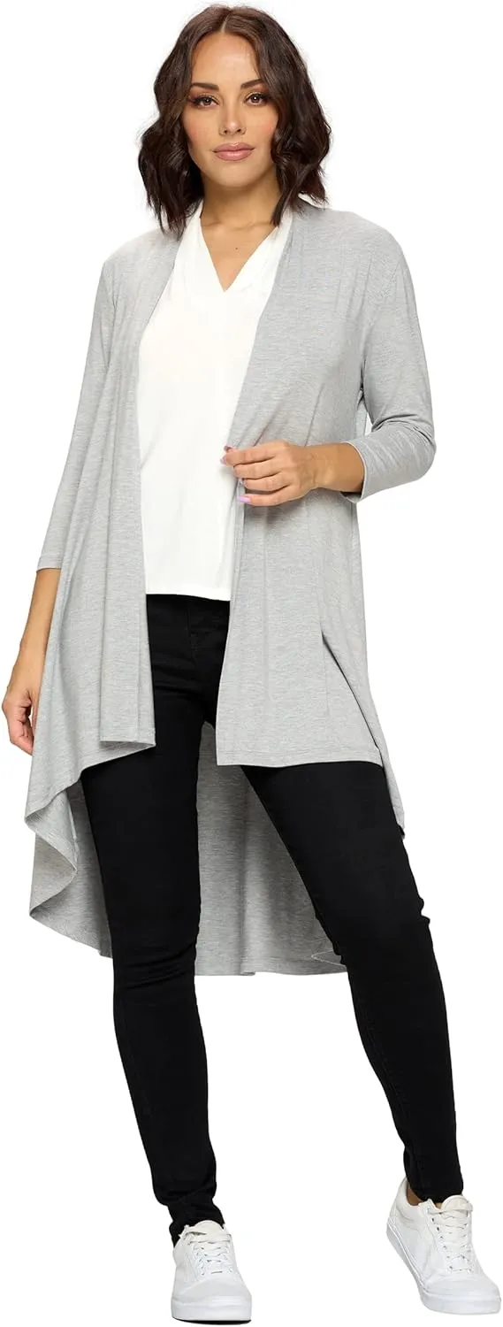 Women's 3/4 Sleeve Soft Open Front Casual Flowy Long Viscose Made from Bamboo Cardigan
