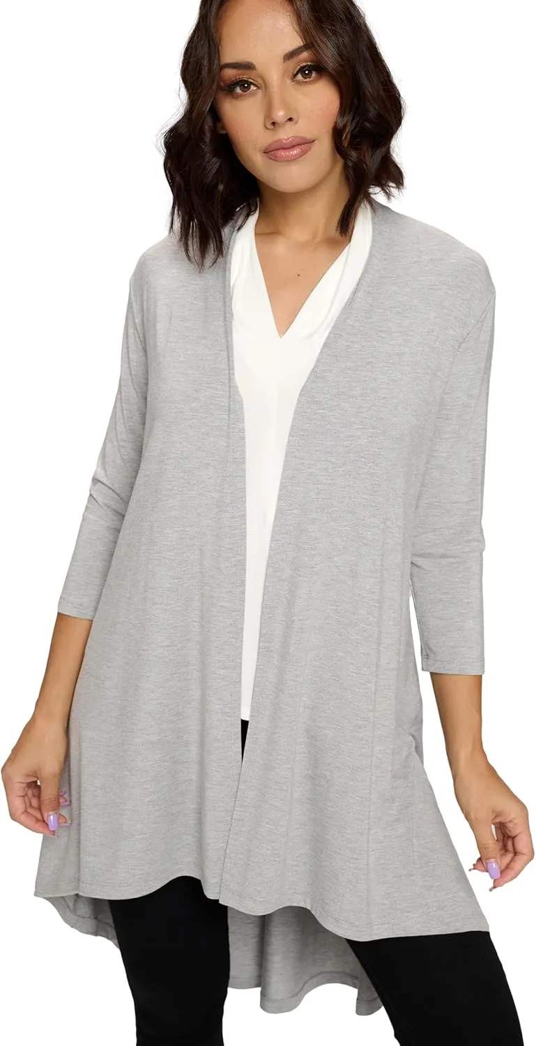 Women's 3/4 Sleeve Soft Open Front Casual Flowy Long Viscose Made from Bamboo Cardigan