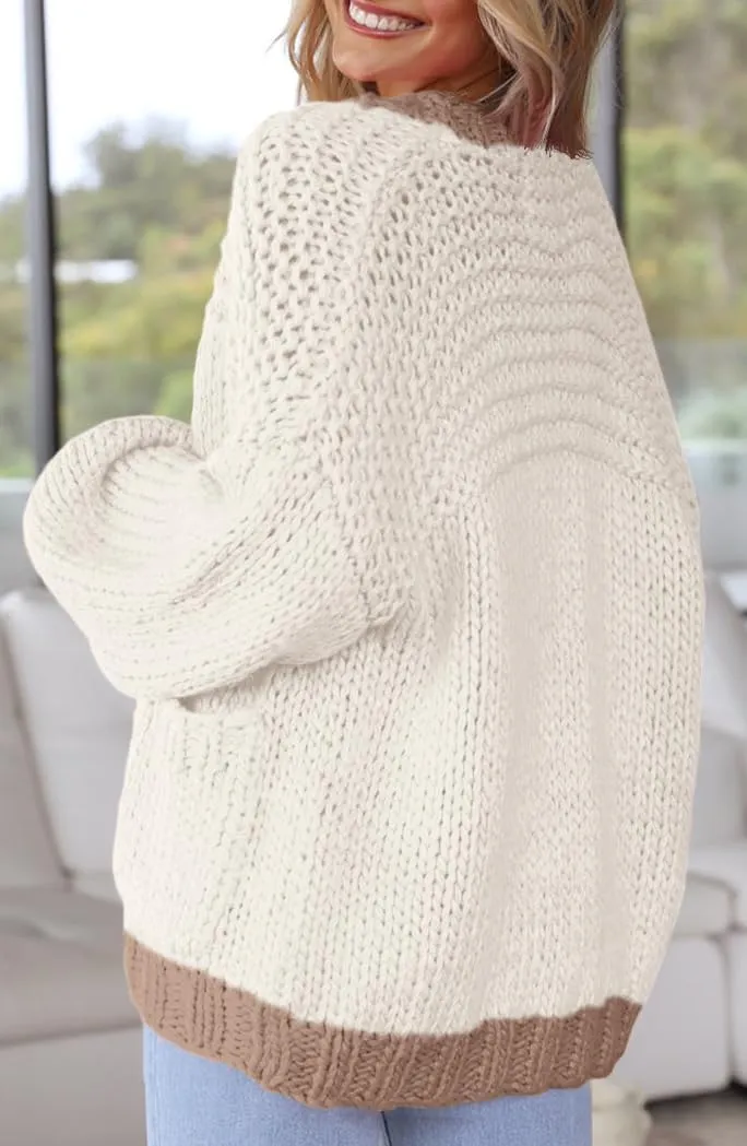 Women's Cardigan Soft Pocketed Long Sleeves Casual Knitted Open Front Cardigans Lightweight Sweaters