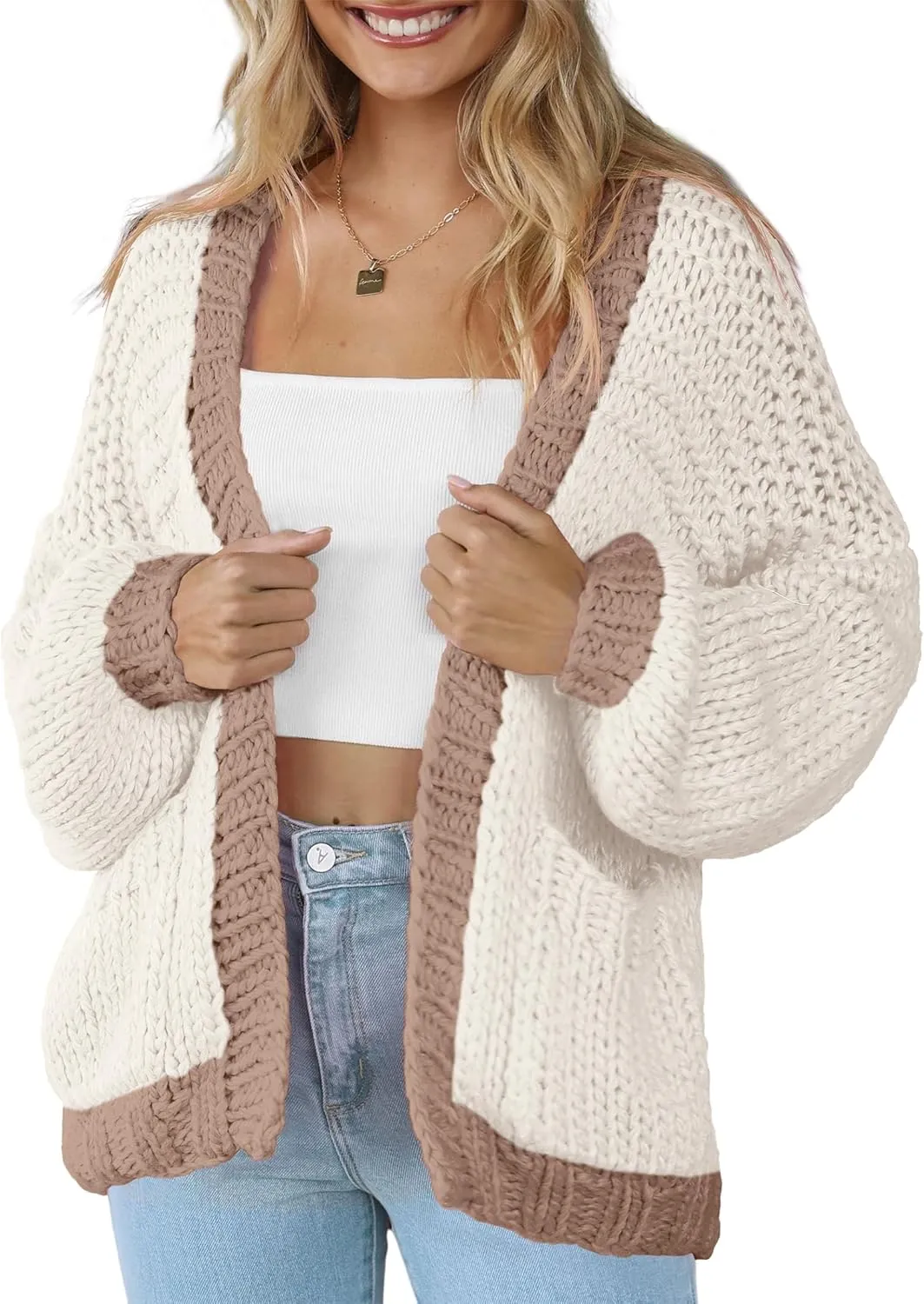 Women's Cardigan Soft Pocketed Long Sleeves Casual Knitted Open Front Cardigans Lightweight Sweaters