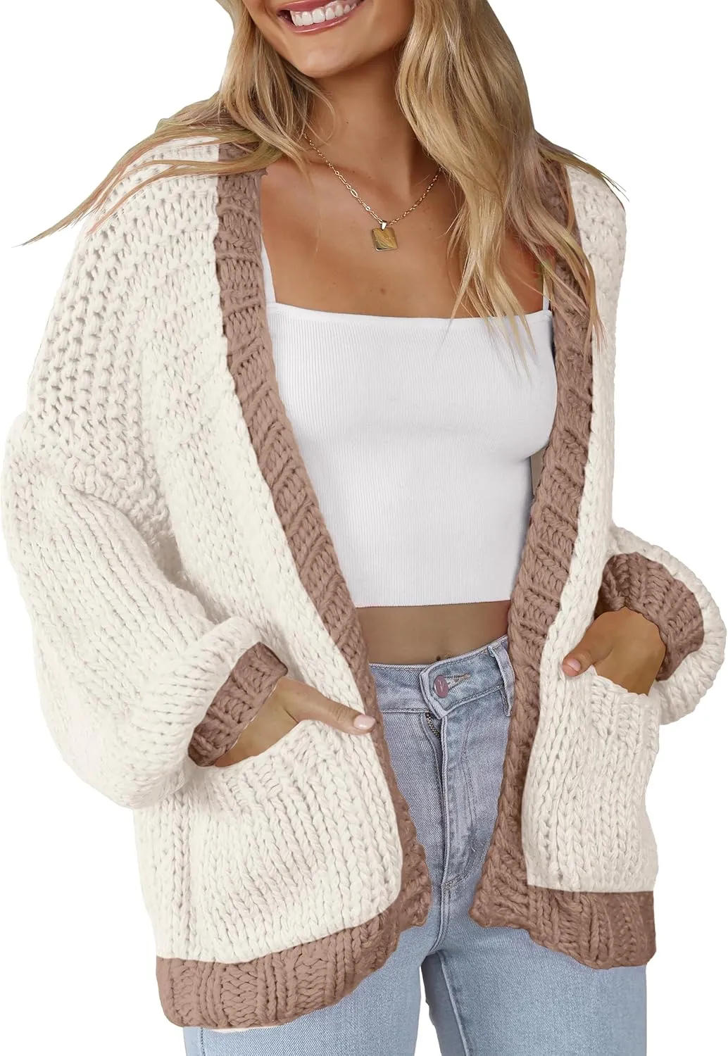 Women's Cardigan Soft Pocketed Long Sleeves Casual Knitted Open Front Cardigans Lightweight Sweaters