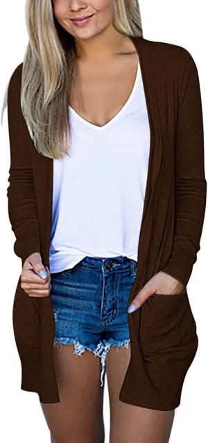 Womens Casual Lightweight Long Sleeve Cardigan Soft Drape Open Front Fall Dusters Sweaters Outwear Coat with Pockets