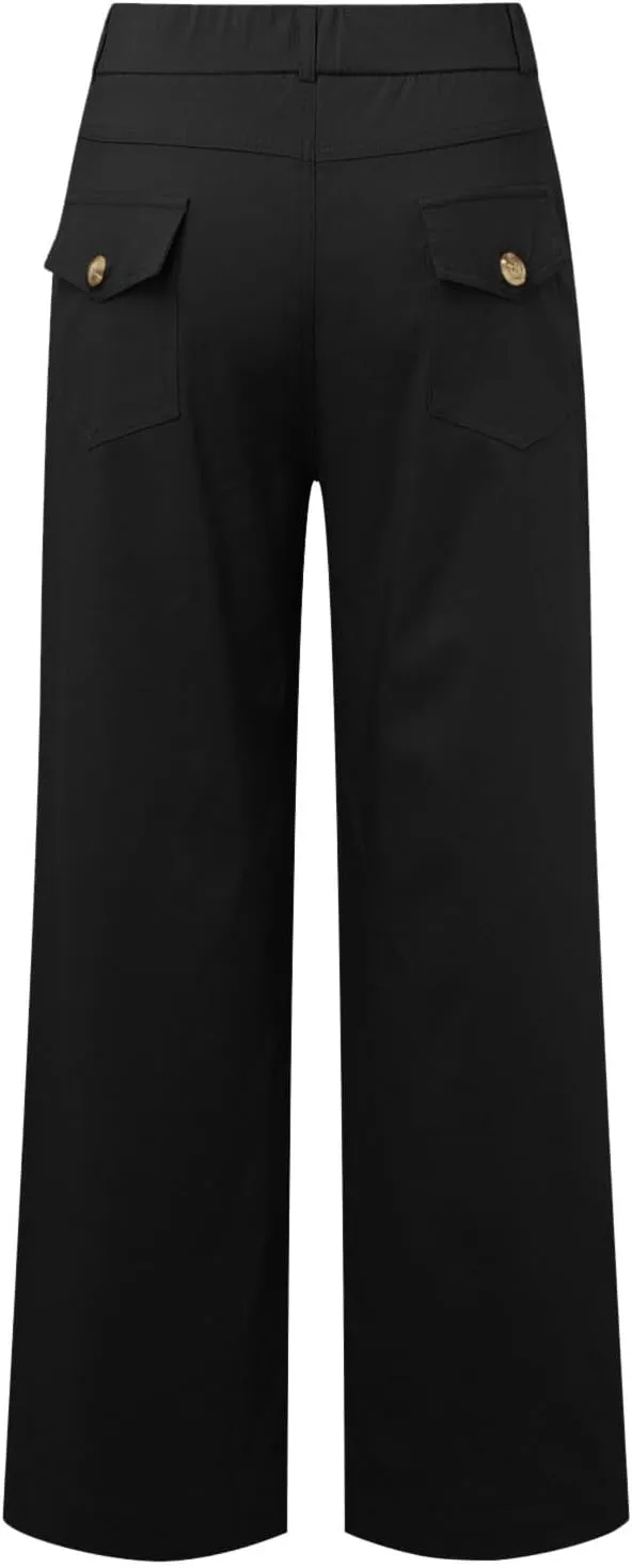 Womens Cotton Linen Summer Breathable Pant Trousers Low Waist Wide Leg Slim Fit Pants Vacation