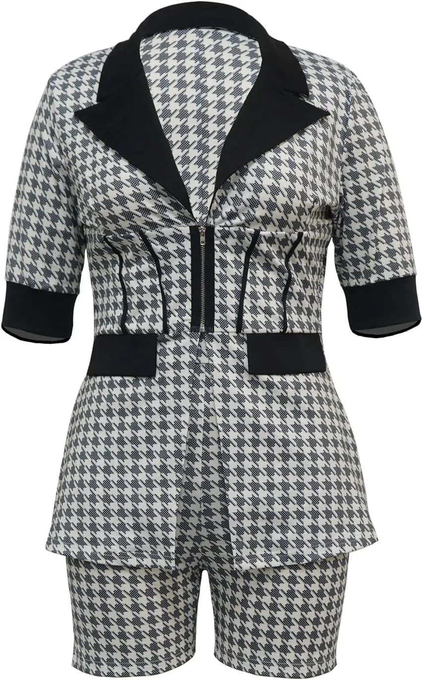 Womens Fashion 2 Piece Outfits Summer Business Casual Short Sleeve Blazer and Shorts Set