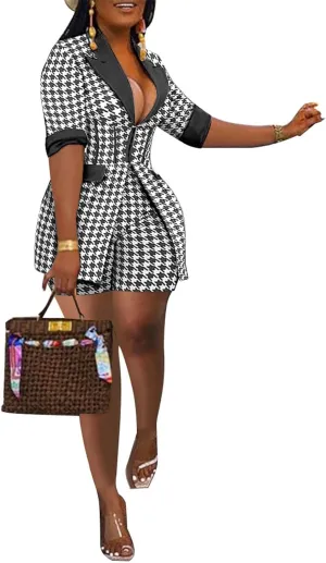 Womens Fashion 2 Piece Outfits Summer Business Casual Short Sleeve Blazer and Shorts Set