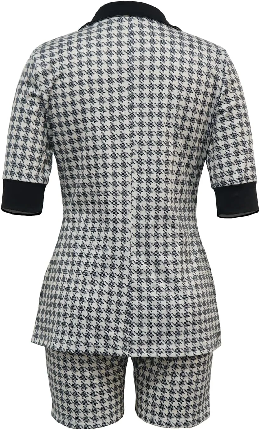 Womens Fashion 2 Piece Outfits Summer Business Casual Short Sleeve Blazer and Shorts Set