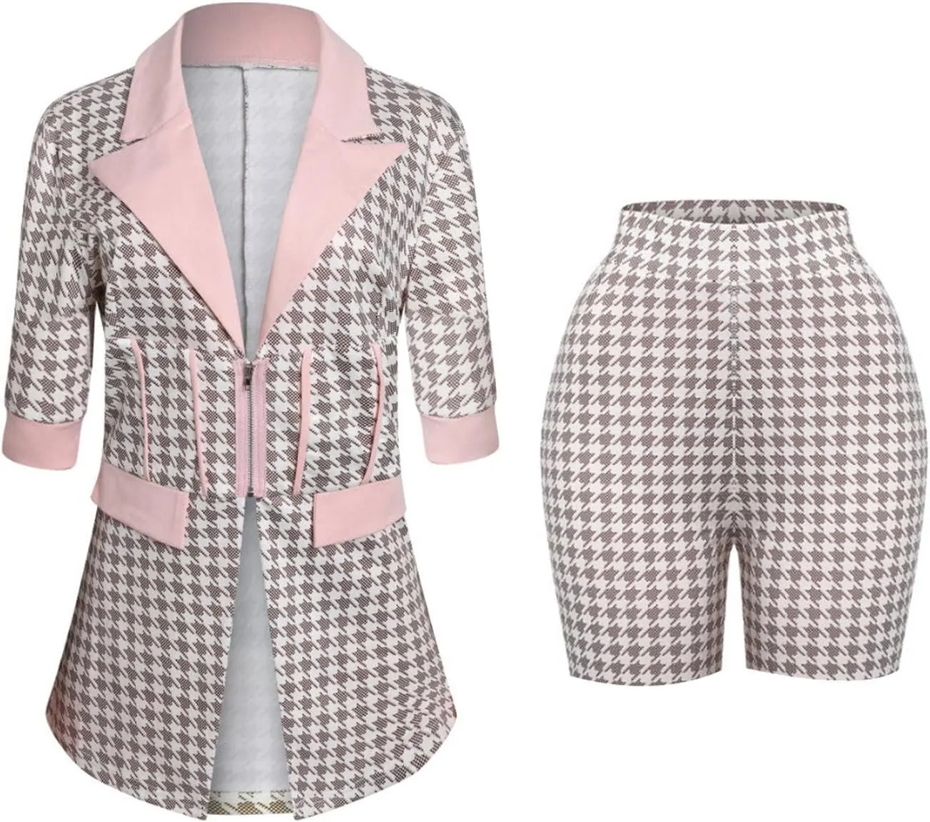 Womens Fashion 2 Piece Outfits Summer Business Casual Short Sleeve Blazer and Shorts Set