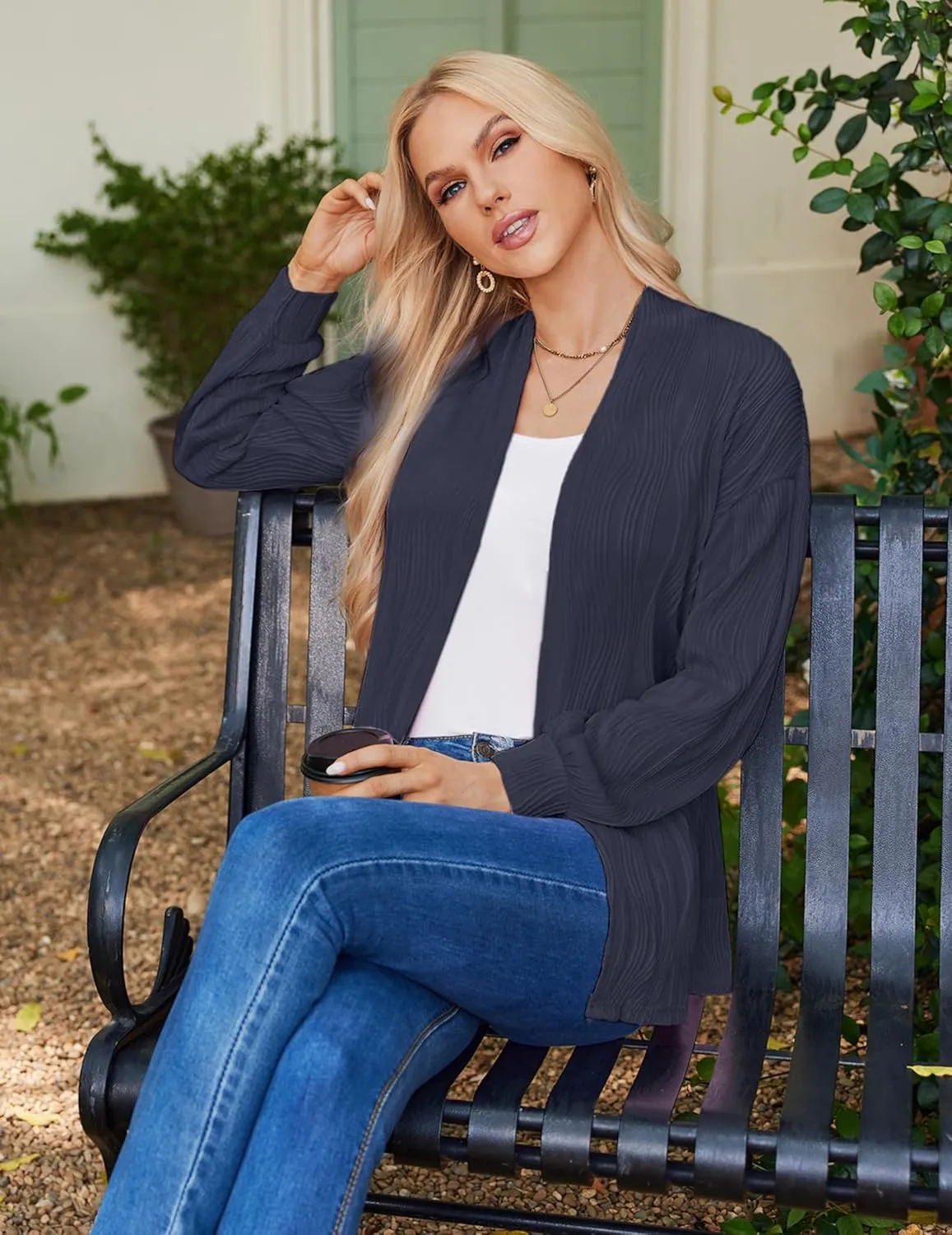 Women'S Open Front Cardigan Lightweight Long Sleeve Soft Drape Cardigan Casual Outwear Spring Summer Outfits Jackets