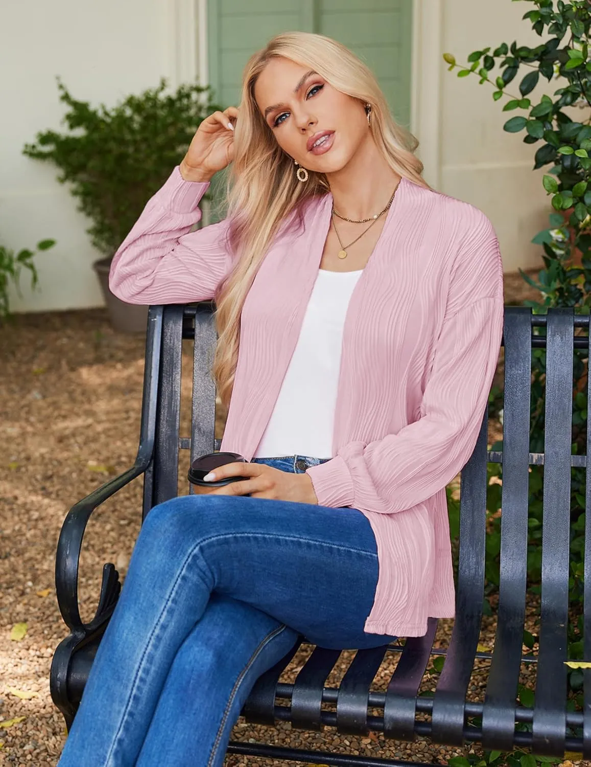 Women'S Open Front Cardigan Lightweight Long Sleeve Soft Drape Cardigan Casual Outwear Spring Summer Outfits Jackets