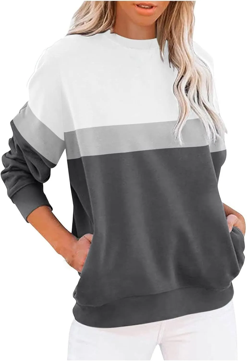 Women's Oversized Color Pullover Sweatshirts, 2024 Outfits Loose Basic Comfy Fleece Sweatshirts Sweaters