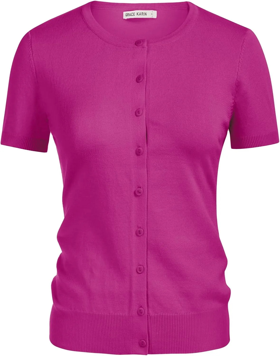 Womens Short Sleeve Cardigan Crew Neck Basic Casual Button Down Knit Soft Sweater