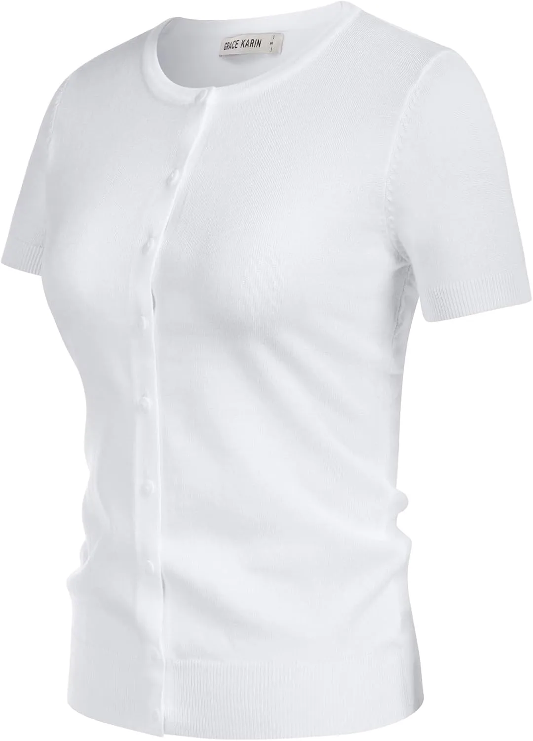 Womens Short Sleeve Cardigan Crew Neck Basic Casual Button Down Knit Soft Sweater
