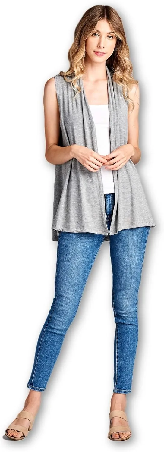 Women's Sleeveless Extra Soft Viscose Made from Bamboo Layering Casual Cardigan Vest