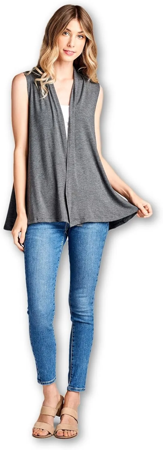Women's Sleeveless Extra Soft Viscose Made from Bamboo Layering Casual Cardigan Vest