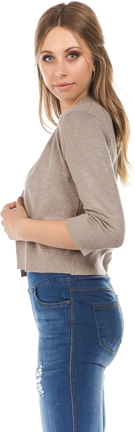 Women's Soft Solid Open Front 3/4 Sleeve Sweater Cardigan